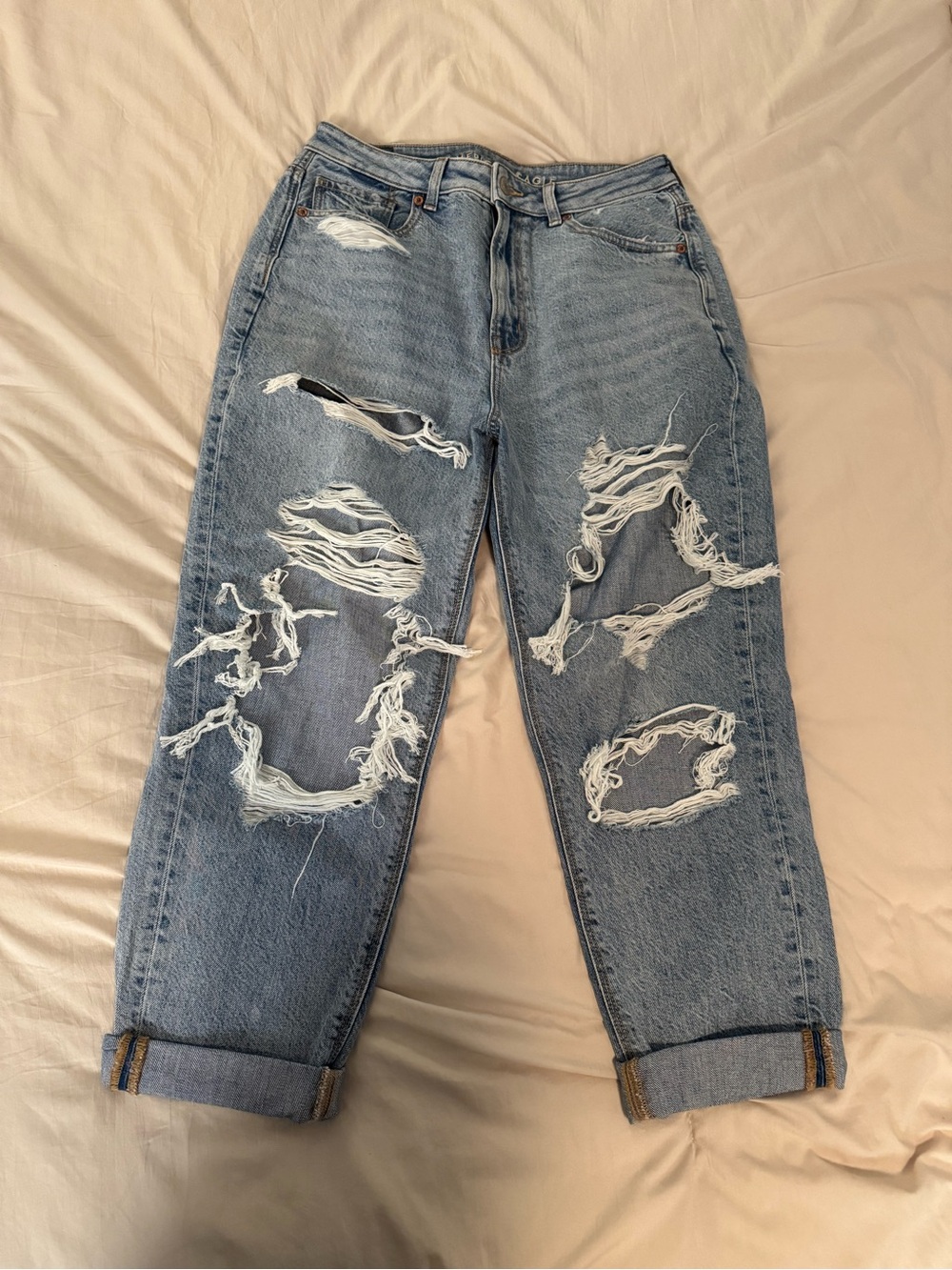 American Eagle Outfitters Light Blue Distressed Mom Jeans